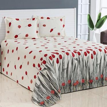 Imagem de Kit Cobre Leito Casal Super King Bella Piquet 03 Peças Tulipa Vermelha