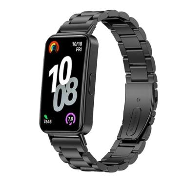 Imagem de Lamshaw Compatível com pulseiras HUAWEI Band 10, pulseiras de substituição de metal de aço inoxidável compatíveis com HUAWEI Band 10, 9, 8 (preto)