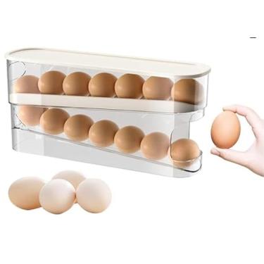 Imagem de Organizador de ovos de geladeira com rolamento, organizador durável com tampa, caixa de armazenamento de ovos que economiza espaço para frescor, organização da cozinha, fácil acesso e design elegante.