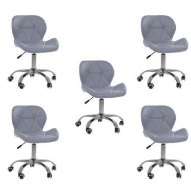 Imagem de Kit 5 Cadeiras Office Eiffel Slim Com Base Giratória E Ajustável Cinza