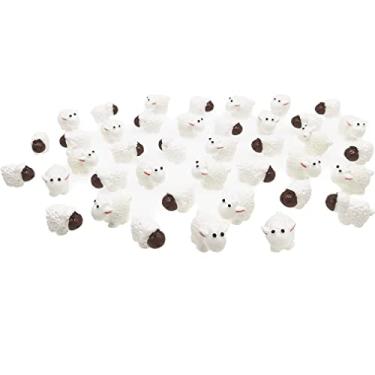 Imagem de BLAPNK 40 peças miniaturas estatuetas de ovelhas mini rebanho de ovelhas figura brinquedo topo de bolo decoração paisagem musgo DIY terrário artesanato ornamento