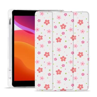Imagem de MAYCARI Capa de flores pequenas rosa para iPad 10,2 polegadas 2021/2020/2019 com suporte para lápis, padrão original iPad 9ª/8ª/7ª geração, capa protetora traseira de TPU macio, capa fina hibernar