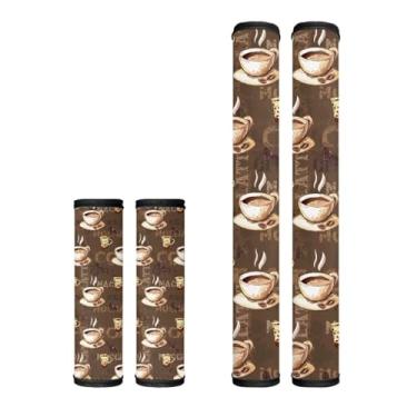 Imagem de HUISEFOR Coffee Time Conjunto de 4 capas de maçaneta de geladeira laváveis para micro-ondas, fogão, lava-louças, acessórios de cozinha à prova d'água