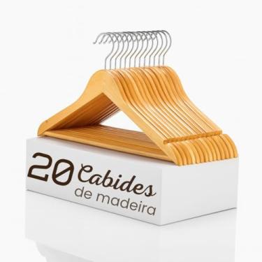 Imagem de Kit 20 Cabides de Madeira Adulto Reforçado com Gancho Giratório