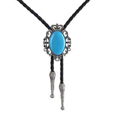 Imagem de AZORA Western Bolo Tie Men Cowboy Crown Gravata de Couro Cordão de Couro Pedra Ágata Goth Punk Retro Prata Bolo Colar para Mulheres, Bl034-coroa azul, adjuatable