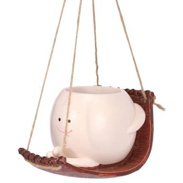 Imagem de ZLHETWT Vaso de plantador giratório, vaso de flores giratórias, vaso de plantas giratórias, rosto sorridente, pendurar na parede, para suculentas, azaléias, pérolas, 14 x 9 cm