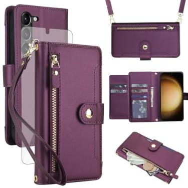 Imagem de Asuwish Capa de celular para Samsung Galaxy S23 Plus S23+ 5G com zíper carteira, com protetor de tela de vidro temperado e alça, suporte para cartão S23plus 23S + S 23 23+ SM-S916U 16.8 cm feminino