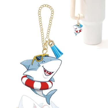 Imagem de Ldntly Anel de natação de tubarão Stanley Cup, pingentes Stanley para alça de garrafa de água, chaveiro chaveiro tubarão presentes para mulheres, mãe, irmã, amiga, aniversário, bolsa mochila decoração