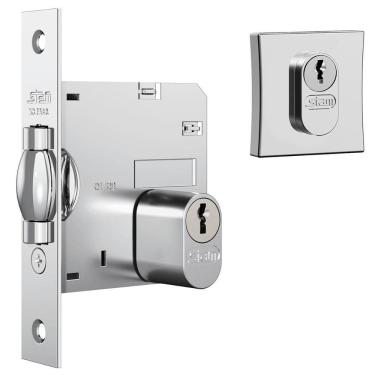 Imagem de Fechadura 1005 Com Trinco Rolete E Roseta Quadrada Cromado - 10892 - Stam