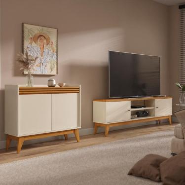 Imagem de Conjunto Sala de Estar Buffet 2 Portas Ripado e Rack para Tv até 75 Polegadas - ViaNossa