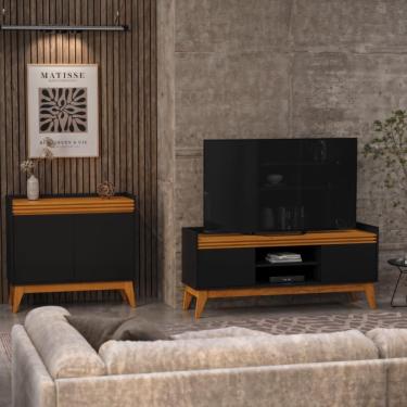 Imagem de Conjunto Sala de Estar Buffet 2 Portas e Rack para Tv até 50 Polegadas Ripado - ViaNossa