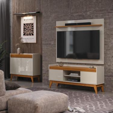 Imagem de Conjunto Sala de Estar Rack com Painel para Tv até 50 Polegada e Buffet Ripado 2 Portas - ViaNossa
