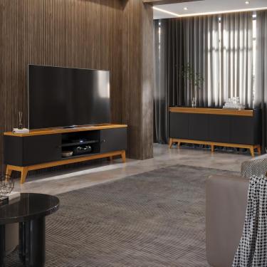 Imagem de Conjunto Sala de Estar Buffet 4 Portas Ripado e Rack para Tv até 75 Polegadas - ViaNossa