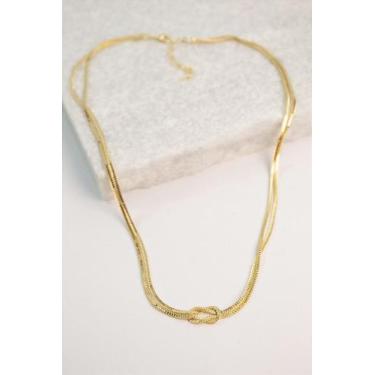 Imagem de Colar Duplo Nó Ouro - Bijuteria de Latao com Banho de Ouro 18k - 50cm 