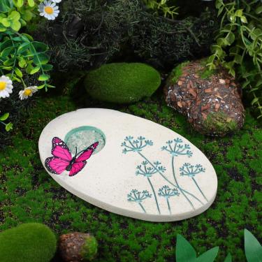 Imagem de AceOrbit A estação alimentadora de água de banho de borboleta de pedra de jardim atrai borboletas polinizadoras com suporte de água e mineral para decoração de gramado de jardim