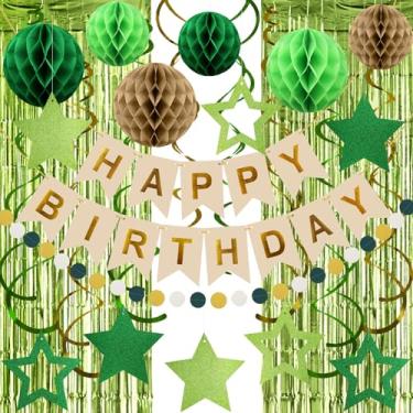 Imagem de ZERODECO Decorações de aniversário, faixa de feliz aniversário com colmeia de papel, redemoinho de pendurar estrelas, cortina de franja, guirlanda, decorações de festa para mulheres, homens, meninos e