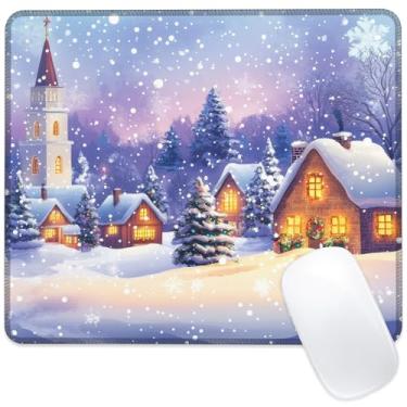 Imagem de Identiy Tapete de mouse pequeno de Natal, tapete de mesa de inverno com neve para teclado e mouse, base de borracha antiderrapante, bordas com costura dupla, almofada de mesa pequena para computador