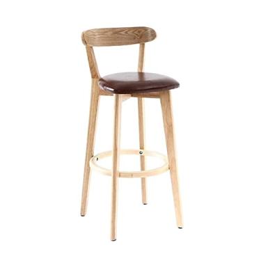 Imagem de GRFIT Cadeira de bar requintada cadeira de bar de madeira moderna simples banco alto encosto cadeira de mesa restaurante ilha banco ajustável bancos de bar (cor: H)