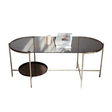 Imagem de Mesa de centro de design simples, mesa de centro moderna, oval de metal, mesa lateral de chá, mesa industrial para sala de estar, para coquetel, usada para decoração de quarto, escritório, mesa de