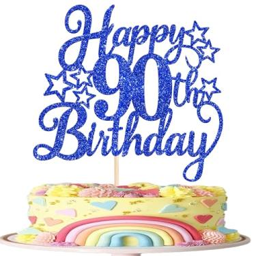 Imagem de Rsstarxi 1 Pack Happy Birthday Cake Topper Glitter Cheer to 90th Birthday Decorations for Men 90th Anniversary Birthday Party Bluey Cake Decorations Supplies