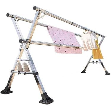 Imagem de Suporte de lavanderia para secar roupas, arejador, dobrável, escorredor de roupas de aço inoxidável, ajustável, economia de espaço para roupas internas e externas, suporte para secar roupas ((