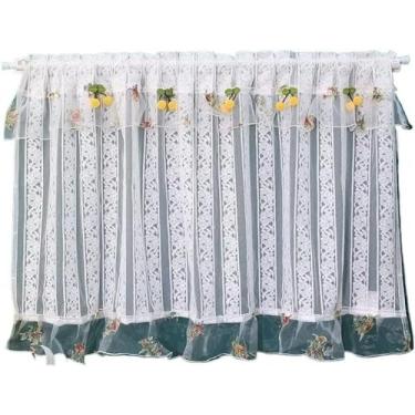 Imagem de Cortinas blackout curtas para quarto, cortina de café transparente, saia vintage de renda floral, bordada, curta, voile, tratamento de janela, sanefa para cozinha, banheiro, 1 peça, branco L x A 130 x