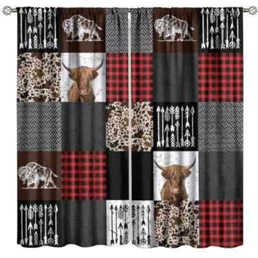 Imagem de Cortina marrom de couro bovino de fazenda para crianças e adultos, cortinas de janela vintage com bolso para varão, para quarto, sala de estar, 107 cm L x 114 cm C