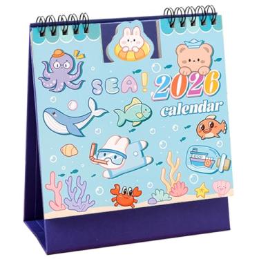 Imagem de Mini calendário de mesa de ano novo 2026 para mesa de desenho animado fofo 16 cm x 15 cm - coelho (outubro de 2025 a dezembro de 2026)