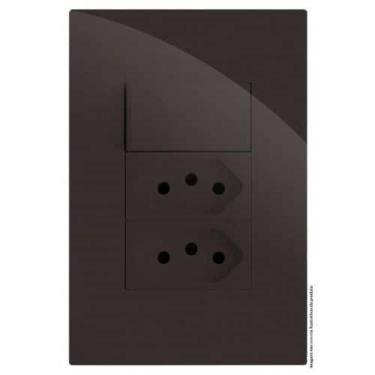 Imagem de Cj interruptor simples com tomada dupla 10a recta chocolate gloss bril