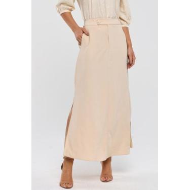Imagem de Saia Midi PKS Com Fenda Lateral Bege, G