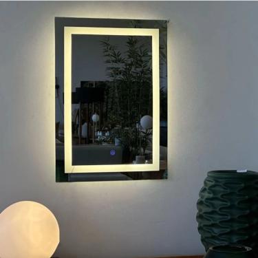 Imagem de Espelho Jateado Vertical Retangular Led Touch Decorativo De Parede Cor Do Led Neutro Tamanho 80x60