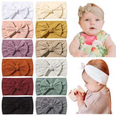 Imagem de Faixa de cabelo para bebês Jollybows, 12 peças, laço de nylon, elástic