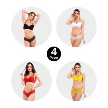 Imagem de Kit 4 Conjunto IMI Lingerie Em Renda Fio Duplo Galisteu, G, Sortido