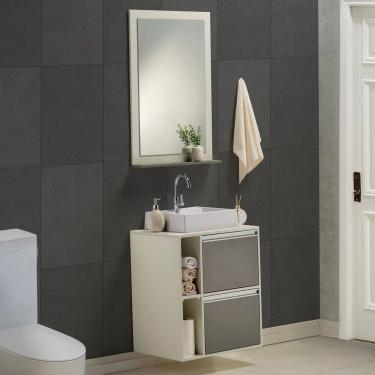 Imagem de Gabinete e Espelheira Plena Premium 80cm Elite Cinza/Branco