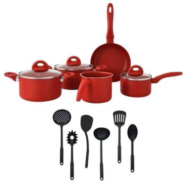 Imagem de Jogo de Panela Champs Elysèes Antiaderente Marmorizado Vermelho - 14 p