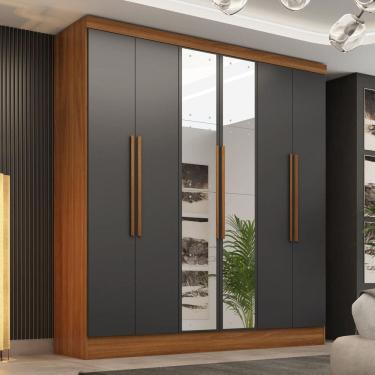 Imagem de Guarda-roupa 6 Portas 3 Gavetas com Espelhos Lisboa Espresso Móveis Cinamomo/Cinza