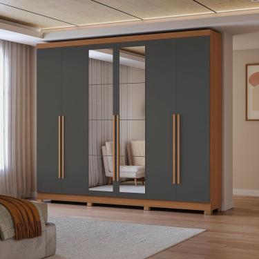 Imagem de Guarda-roupa 6 Portas e 3 Gavetas com Espelhos e Pés Dormitorio Bigger Lo Canela/Grafite