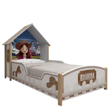 Imagem de Cama infantil com proteção lateral e cabeceira Gelius Boiadeira 100% MDF pés de madeira maciça Branca