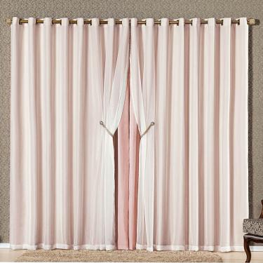 Imagem de Cortina Bélgica 4,00m x 2,70m Tecido Microfibra Com Voal Pingentes Luxo - Rosê