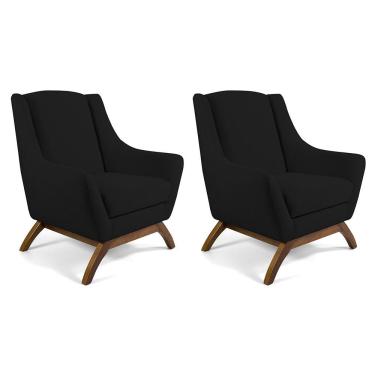 Imagem de Kit 02 Poltronas Decorativas Sala de Estar Base de Madeira Naomi Veludo Preto - Gran Belo