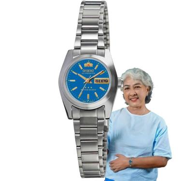 Imagem de Relógio de Pulso Orient Feminino Automático 3 Estrelas Aço Inóx Pequeno Mini Redondo Resistente Água Calendário Duplo Casual Prata 559WC8NH A1SX