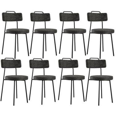 Imagem de Kit 08 Cadeiras Decorativas Estofada Para Sala De Jantar Barcelona F01 Linho Chumbo - Lyam Decor
