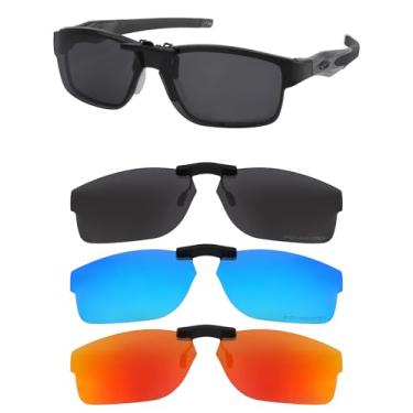 Imagem de HILEEN Óculos de sol polarizados com clipe para Oakley Crosslink OX3128 53-18 para homens e mulheres proteção UV - preto + vermelho fogo + azul gelo