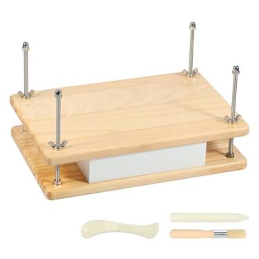 Imagem de Prensa de livros de bambu de madeira retangular para encadernação de livros portátil prensa de livros reutilizável ferramenta de prensa de livros manuais kits de encadernação de livros para álbuns de