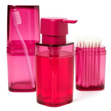 Imagem de Kit Lux Banheiro Porta Escova Saboneteira e Porta Algodão Rosa - Auror