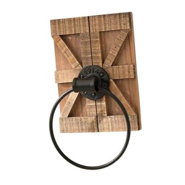 Imagem de FLCPJGV Toalheiro de Parede em Madeira E Metal, Retrô, Rústico E Vintage, Fácil de Instalar, Ideal para Banheiro, Hotel Ou Decoração de Casa, Marrom Claro, Tamanho real
