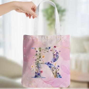 Imagem de Presentes personalizados para mulheres, monograma, presentes de aniversário para mulheres, esposa irmã damas de honra, Natal, inicial R, sacola de lona, ombro de praia, sacolas de compras