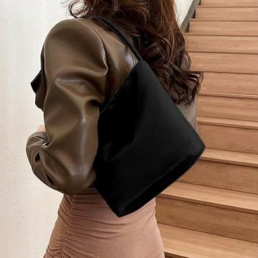 Imagem de Bolsa feminina de lona casual com bolso interno, durável e elegante, reutilizável, preta