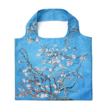 Imagem de Bolsa de compras dobrável com estampa de pintura a óleo em dácron e linda simplicidade, portátil, bolsa de armazenamento para viagem ao ar livre (C), Azul