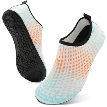 Imagem de Sapatos aquáticos para mulheres e homens, meias aquáticas, natação, surfe, praia, descalço, ioga, viagem, acampamento, barco, acessórios, secagem rápida, antiderrapante, adulto, Xadrez laranja, 13